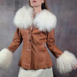 Vintage RARE soft leather jacket with white Mongolian fur trim