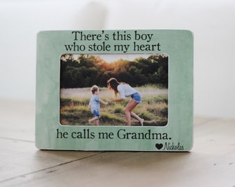 Grandma Gift Personalized Picture Frame Boy Who Stole My Heart Calls Me Grandma Quote Grandmother Gift