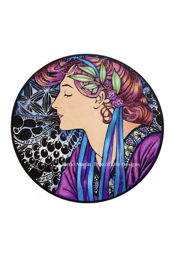 Coloring Pages Zentangle Art Deco Girl Digital Download Etsy Ireland