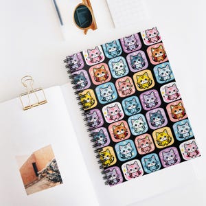 Cat Boxes; Black Variant - Spiral Notebook, Ruled Lined