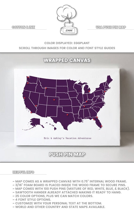 us map with pins map of us poster map of the us travel map etsy
