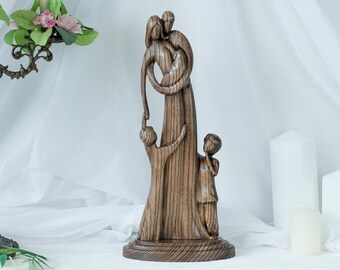 手彫りの木製母子像、家族像（8.5インチ） - Etsy 日本