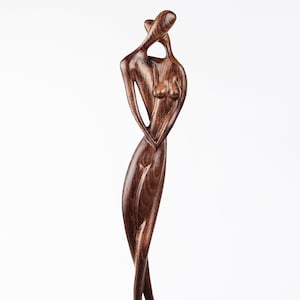 Abstract Couple Wooden Sculpture – 5 Year Anniversary Gift for Him or Her – Modern Minimalist Symbol of Love & Togetherness