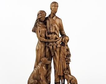 Hand carved statue, woodworking, abstract sculpture, wood statue, wooden family sign, family is everything, couple statue