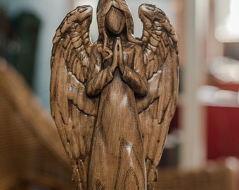 Wooden angel, handmade gift, guardian angel, wooden angel statue, wood carving, angel sculpture, wood angel, engraved gift
