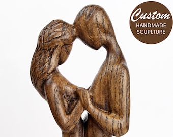 Anniversary Gift for Her, 5th Anniversary Gifts for Her, 5th Anniversary Gift for Wife, Wooden Couple Statue, Gift for Husband, Wedding gift