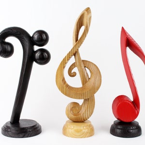 Set of 3 Note Sculpture, 11&quot; Musical Statue, Custom Wood Carving, Piano Teacher, Gift for Musician, Music Wooden Sculpture, Table Top Decor