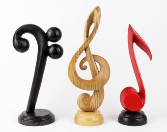 Set of 3 Note Sculpture, 11" Musical Statue, Custom Wood Carving, Piano Teacher, Gift for Musician, Music Wooden Sculpture, Table Top Decor