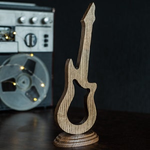Music Guitar Decor - Wooden Guitar Figurine - Guitar Player Gift - Music Gift Art
