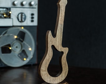 Music Guitar Decor - Wooden Guitar Figurine - Guitar Player Gift - Music Gift Art