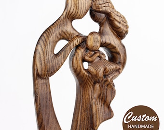 Romantic wood statue, wooden family figurine, couple silhouette, gift for wife, mothers day gift