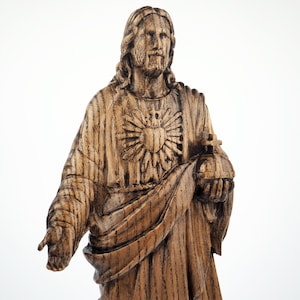 Jesus Statue, Wood Carving Sculpture, Religious Gift, Sacred Heart of Jesus, Jesus Christ Figurine, Christian Sculpture, Religious Statue