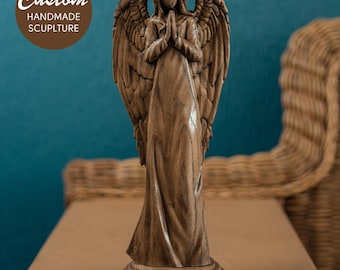 手作りの木製天使 - 宗教彫刻、スピリチュアルな室内装飾、天使の置物