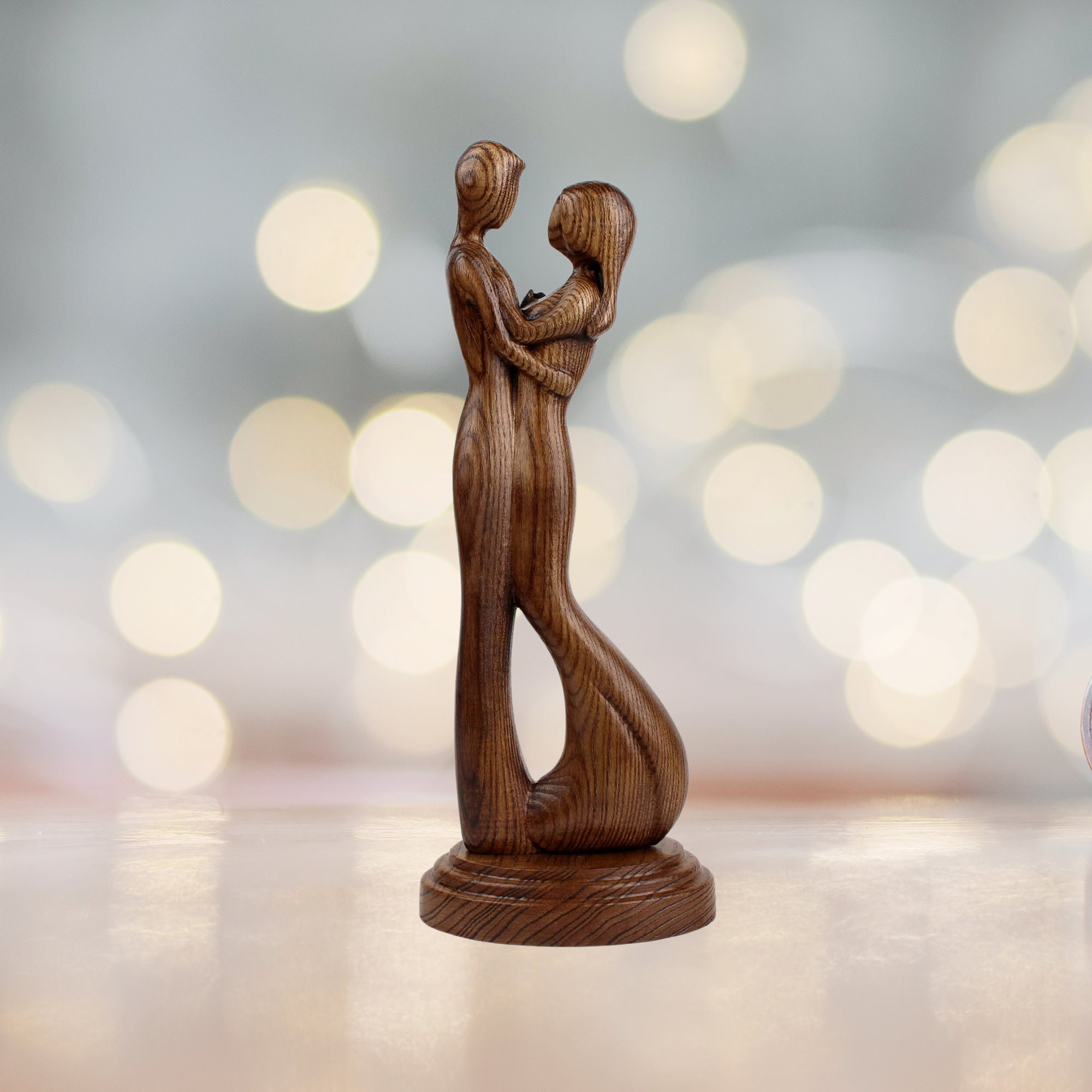 Lovers Figurines, Romantic Wood Statue, 5th Anniversary Gift, Wood
