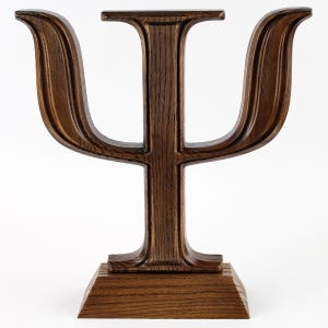 Escultura del signo Psi, regalo para psicólogo, Kappa Alpha Psi, estatua de madera Omega Psi, escultura de madera tallada a mano, regalo de terapeuta, estatuilla