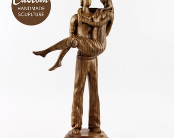Estatua de pareja, figuras de madera, escultura de pareja, silueta de pareja, figura de madera, escultura familiar, regalo del quinto aniversario, aniversario de madera