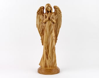 Wooden Angel Sculpture, 12" Guardian Angel Figurine, Wooden Angel statue, Gift for the home, Holiday decor Christmas, Gifts for home family