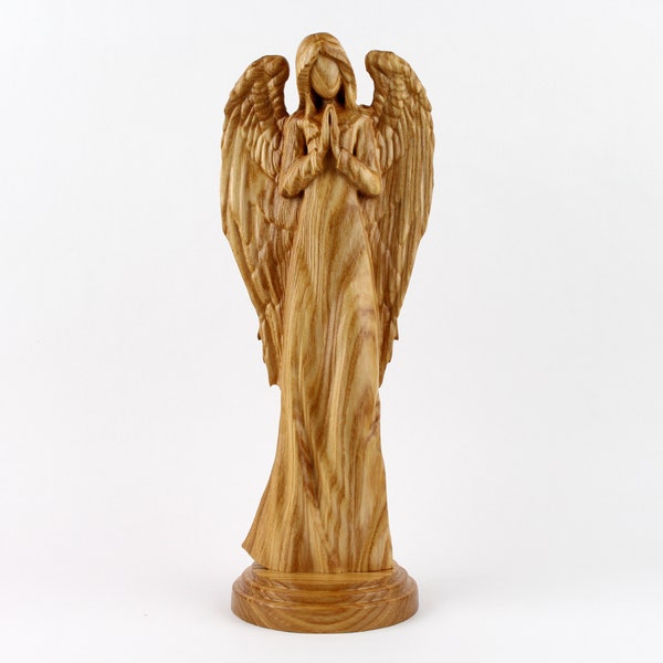 Wooden Angel Sculpture, 12" Guardian Angel Figurine, Wooden Angel statue, Gift for the home, Holiday decor Christmas, Gifts for home family