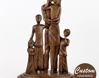 Wooden family statue, couple ornament, family sculpture, wooden family sign, family is everything, large family statue, big family ornaments