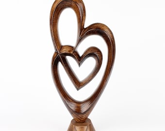 Skulptur zum 5. Jahrestag, Herzgeschenk für sie, Herzholzskulptur, Herzformgeschenk, Holzherzdekor, Herzstatue, Liebeszeichenskulptur