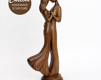 Personalized 5th Anniversary gift for wife, Couple Engagement Gift, Wedding Romantic Gift, Wife Birthday Gift, Wooden Statue, Wood Sculpture