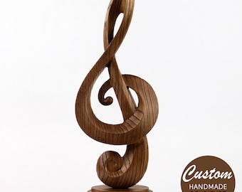 Treble Clef Figurine, Music wood carving, wooden sign, music sculpture, music studio decor, music gift, wooden figurine, dessert table decor