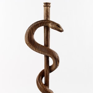 Handcrafted wooden Asclepius Staff sculpture, a timeless symbol of healing and medicine. 

Perfect for doctors, physicians, nurses, and medical professionals, this beautifully carved piece represents the dedication and knowledge of those in healthcare. 

Made from high-quality natural wood, this unique medical office decor is an ideal gift for a doctor’s office, clinic, or medical school graduate.