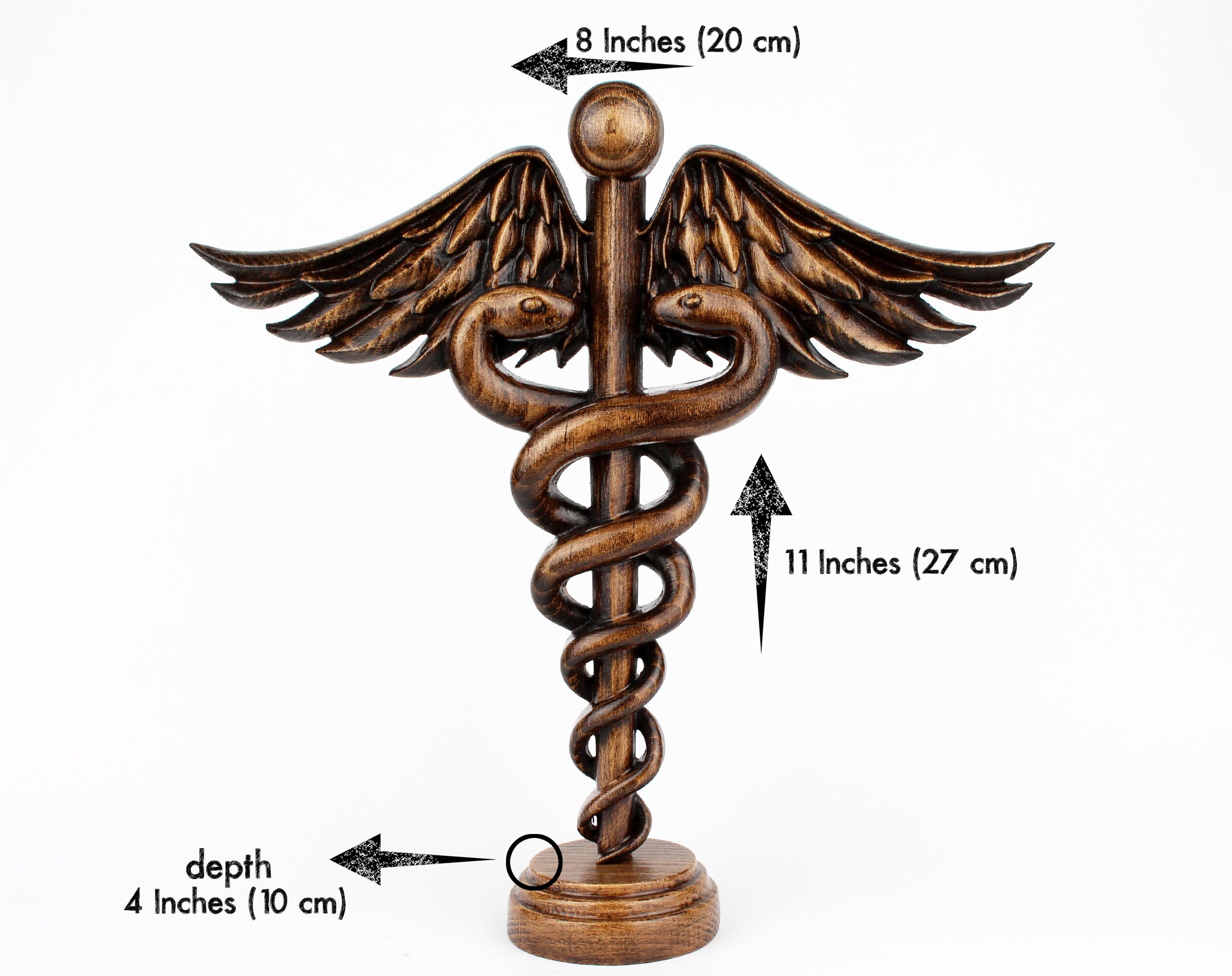 Caduceus Sculpture Medical Symbol Statue Hand Carved Figurines Etsy