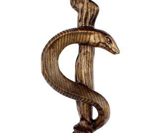 Rod of Asclepius Wood Carving as a Medical Graduation Gift for Doctors