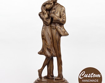 Wood carved couple, wood figure, wood couple sculpture, wooden statue, wife christmas gift, holiday gift