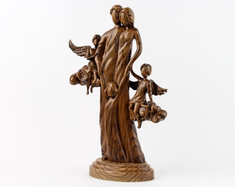 Wooden angels, angel centerpieces, carved family, personalized angels, family angel figurine, family wood art