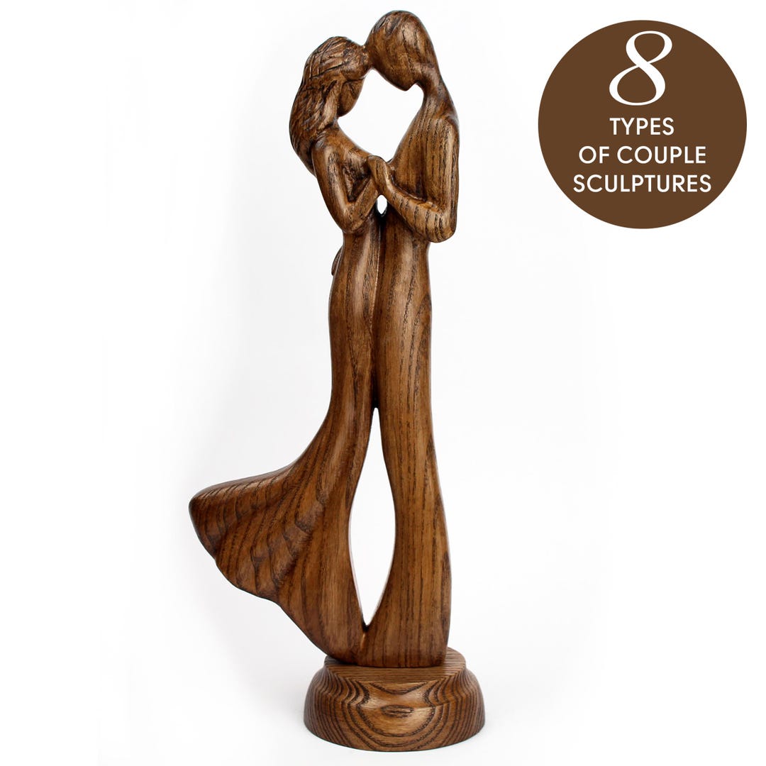 5th Anniversary Gift for Her, Wooden Couple Statue, Wooden 5 Year ...