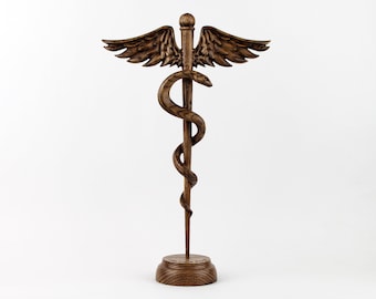 Bâtonnet en bois d&#39;Asclépios 30,5 cm (12 po.) Statue en bois de symbole médical Cadeau pour médecin ou cadeau de remise de diplôme pour étudiant en médecine Statue de serpent