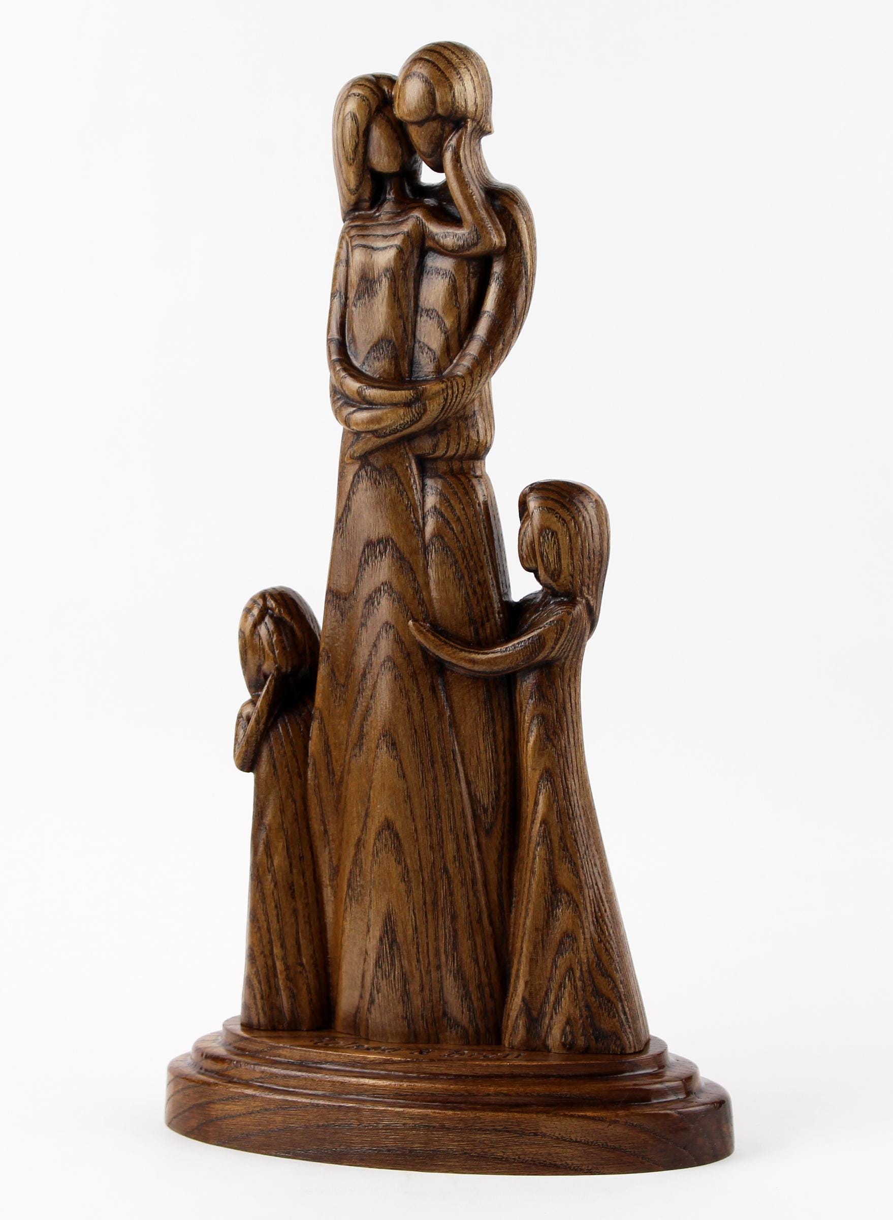 Family of 4 Wooden Sculpture - Hand-carved Oak Anniversary Gift