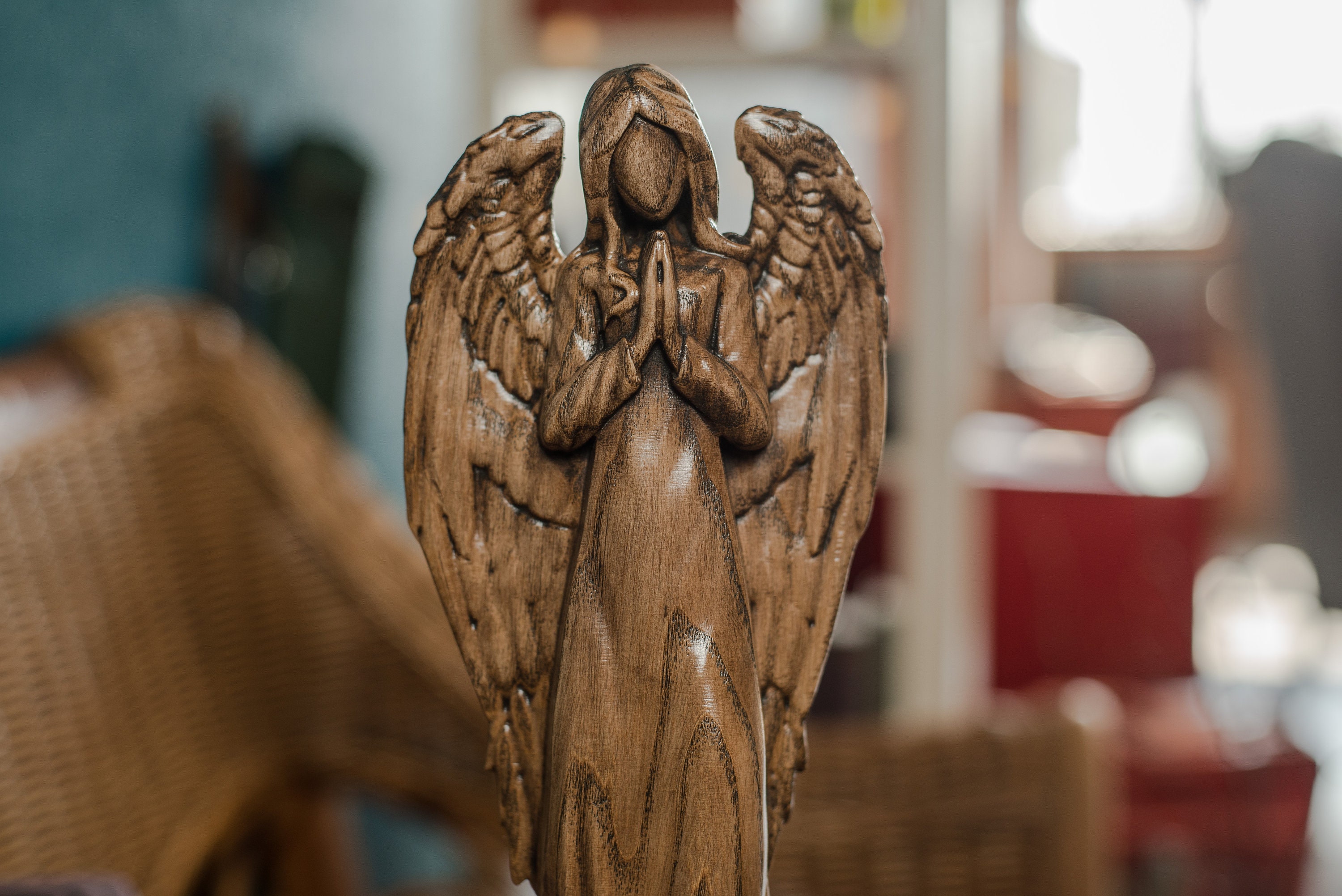 Wood Angel Carved Angel Wood Wooden Angel Figurine Wooden | Etsy