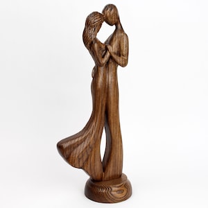 Couple Wood Sculpture 5th Anniversary Gift for Her - Wood Carving Personalized Art Statue Gift for A Wife - Wooden Figurine Gift for Him