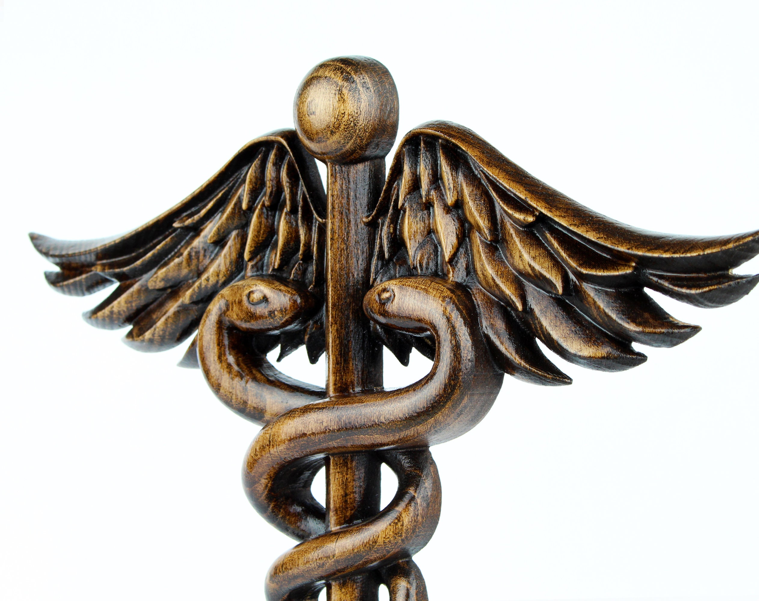 Caduceus Sculpture Medical Symbol Statue Hand Carved Figurines Etsy