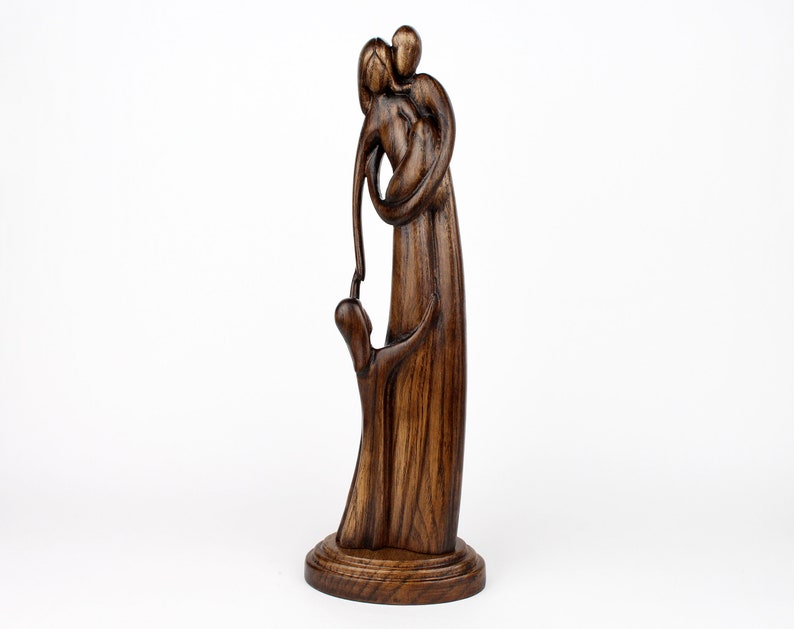 Family Sculpture Gift for Family Wood Statue 4 Family of 4 Gift Parents and Children Statue Hand Carved Wooden New Baby