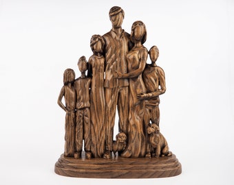 Carving family statue, christmas decor for table top, family of 6 ornament, centerpiece family decor, christmas family gift