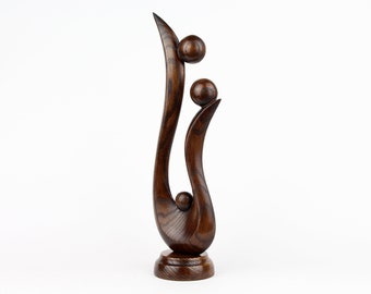 Abstract Family statue, wood hand carving, Couple Wooden Sign, Wood Anniversary Figurine, 5th Anniversary Gift, Unique Anniversary Gift
