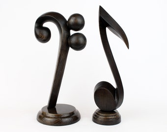 Set clef and note wood sculpture, wood carving, music teacher gift, wooden figure, wooden figurines, music note decor