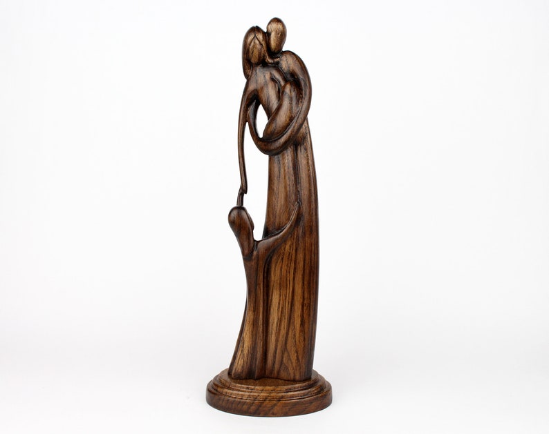 Family Sculpture Gift for Family Wood Statue 4 Family of 4 Gift Parents and Children Statue Hand Carved Wooden New Baby