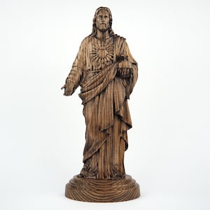 Sacred Heart of Jesus Christ Statue, Religious Gift, Wood Carving Handmade Gift, Religious Catholic Figurine, Housewarming, New Home Gift