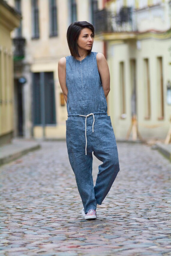 linen jumpsuit etsy