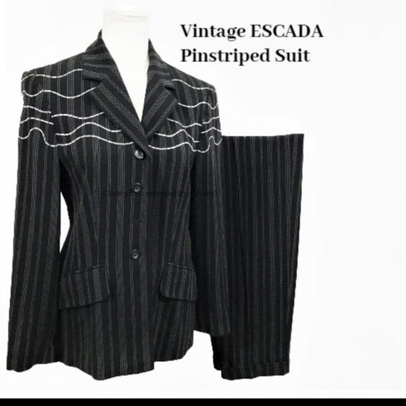 Black Suit Wool Embroidered Blazer High Waist Pant