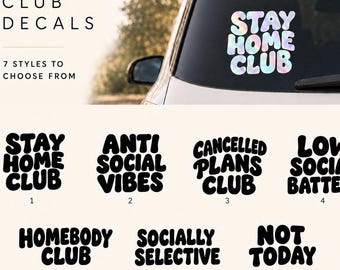 Introvert Club Decal Sticker | Stay Home Club Sticker | Antisocial Vibes Decal | Funny Laptop Sticker, Low Social Battery Car Decal