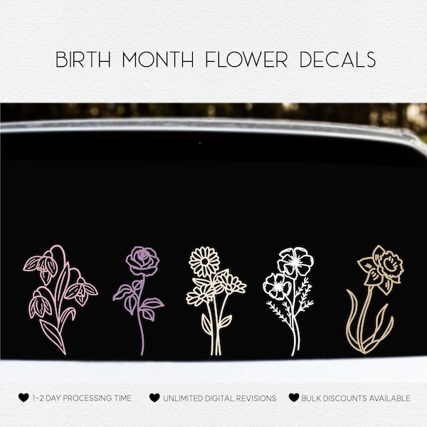 Birth Month Flower Vinyl Decal Stickers | Birth Flower Stickers | Flower Decal Stickers for Cars, Cellphones, Laptops, Tumblers & More