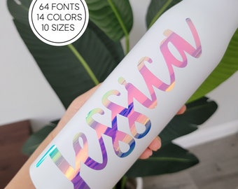 Aangepaste holografische naamstickers voor glas, kopjes, bekers, ballonnen en meer | Regenboog glitter vinylstickers | Parel vinylstickers