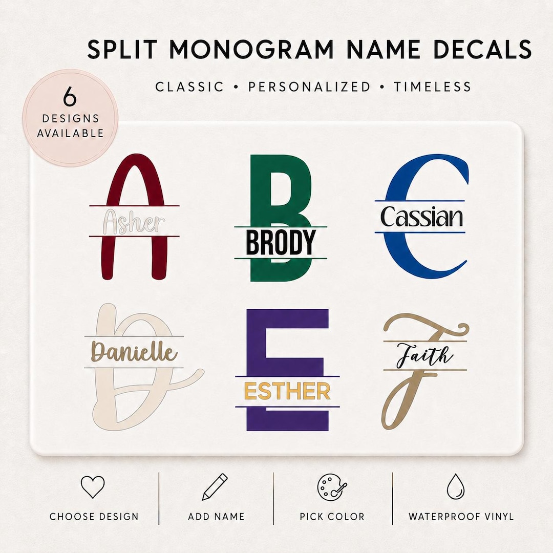 Personalized Split Monogram Name Decals: Holographic Vinyl Stickers - Etsy
