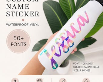 Personalized Holographic Name Decal: Custom Vinyl Stickers for Tumblers, Glasses, and Laptops